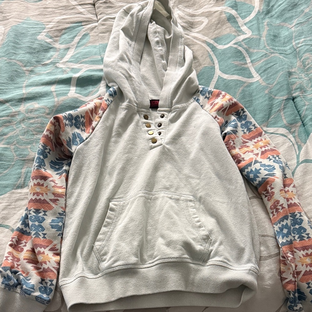 Kids Cream Hoodie with Patterned Sleeves